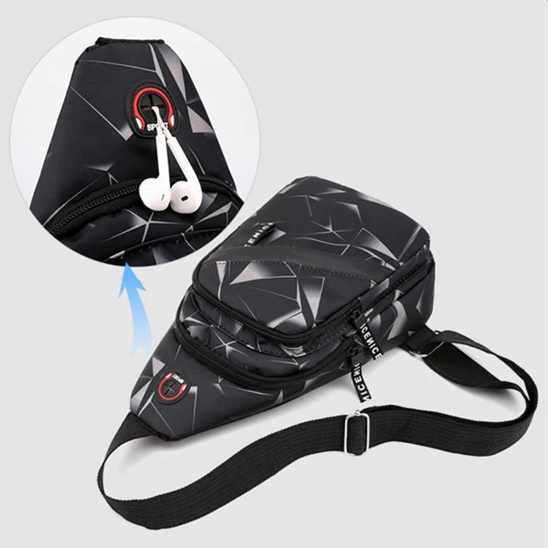 Men's Chest Bags Geometric Print Oxford Cloth Casual Crossbody Bag Sports Travel Outdoor Chest Shoulder Bags