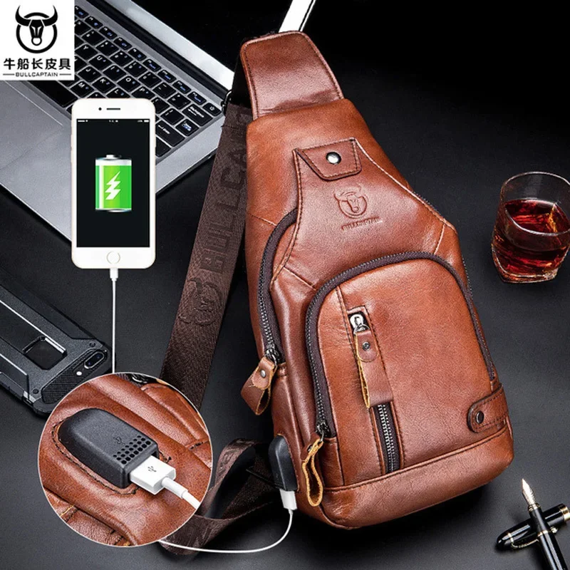 Genuine Cowhide Leather Casual Fashion Crossbody Chest Bag
