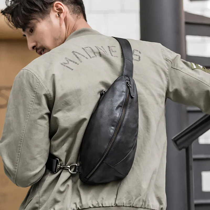 Fashion Genuine Leather Men Chest Pack Shoulder Bag