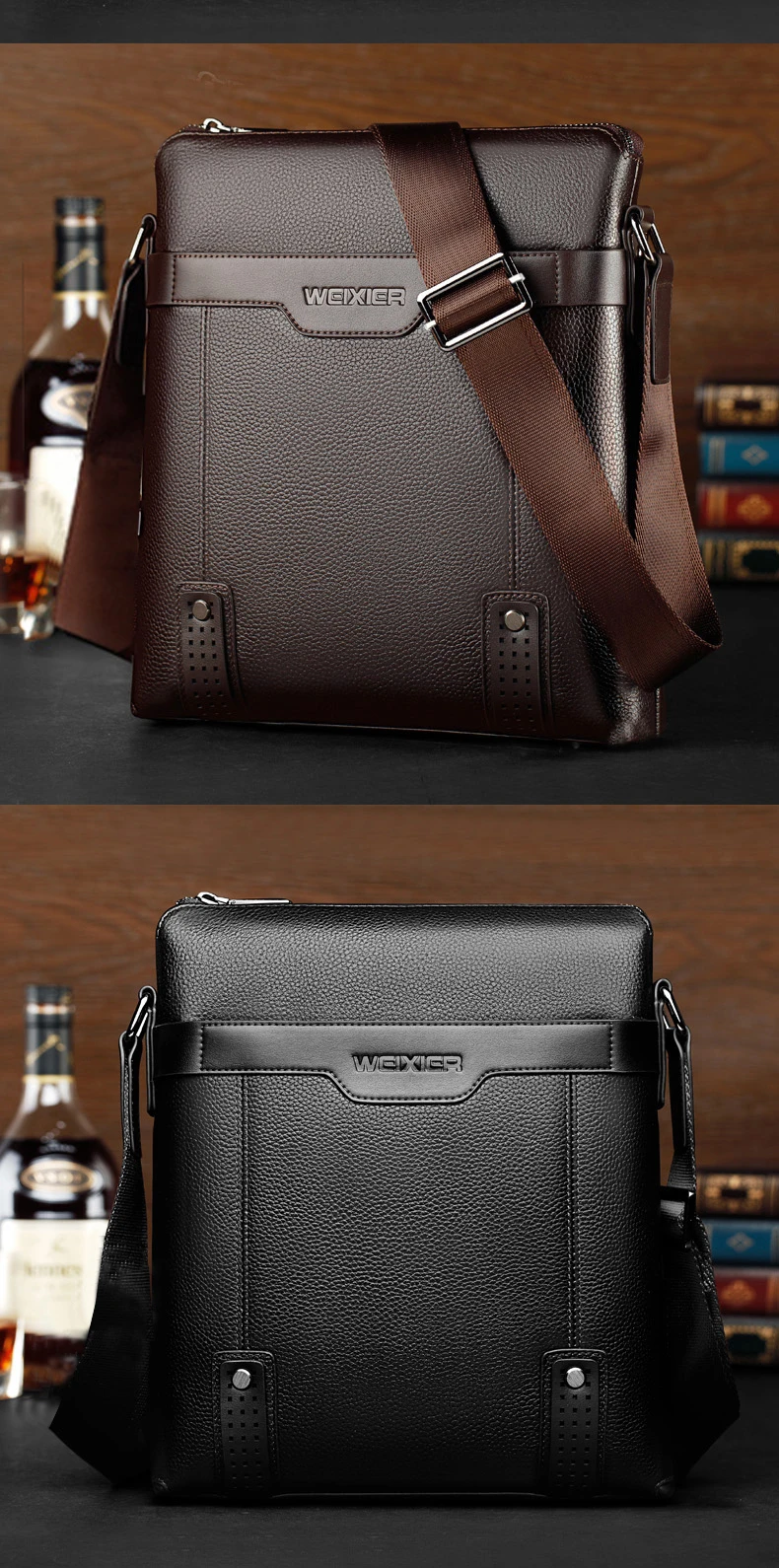 WEIXIER Brand Men's Shoulder Bag Fashion Vintage PU Leather Casual Large Capacity Backpack Messenger Male Crossbody bag Business