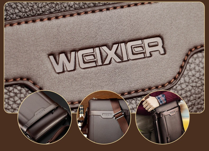 WEIXIER Brand Men's Shoulder Bag Fashion Vintage PU Leather Casual Large Capacity Backpack Messenger Male Crossbody bag Business
