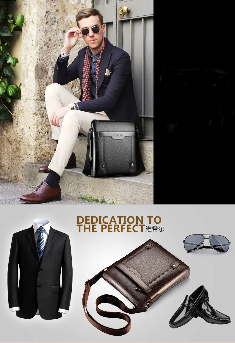 WEIXIER Brand Men's Shoulder Bag Fashion Vintage PU Leather Casual Large Capacity Backpack Messenger Male Crossbody bag Business