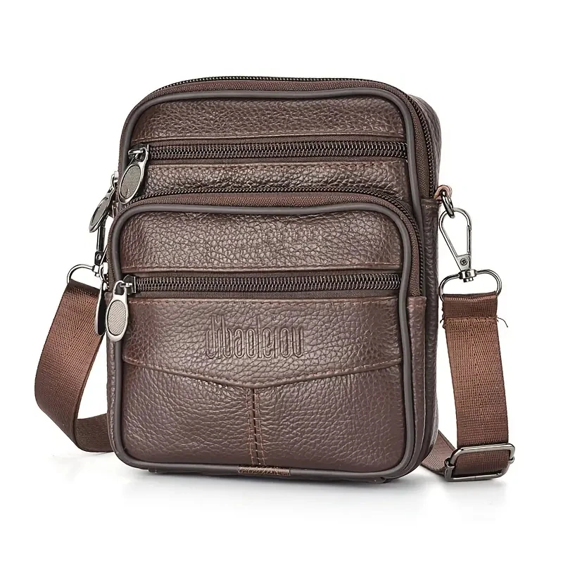 Men Genuine Leather Crossbody Vertical Trendy Bag
