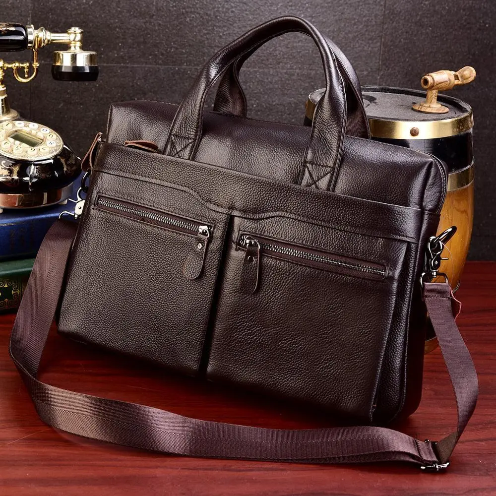 Men High Quality Cowhide Leather Messenger Bags
