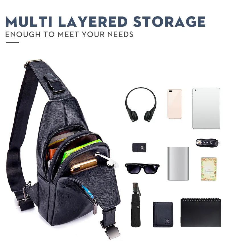 BULLCAPTAIN Men's Leather Chest Bag Multi-Function Travel Storage Bag Men's Messenger Bag Hardware Zipper Leather Bag BULLCAPTAIN Men's Leather Chest Bag Multi-Function Travel Storage Bag Men's Messenger Bag Hardware Zipper Leather Bag