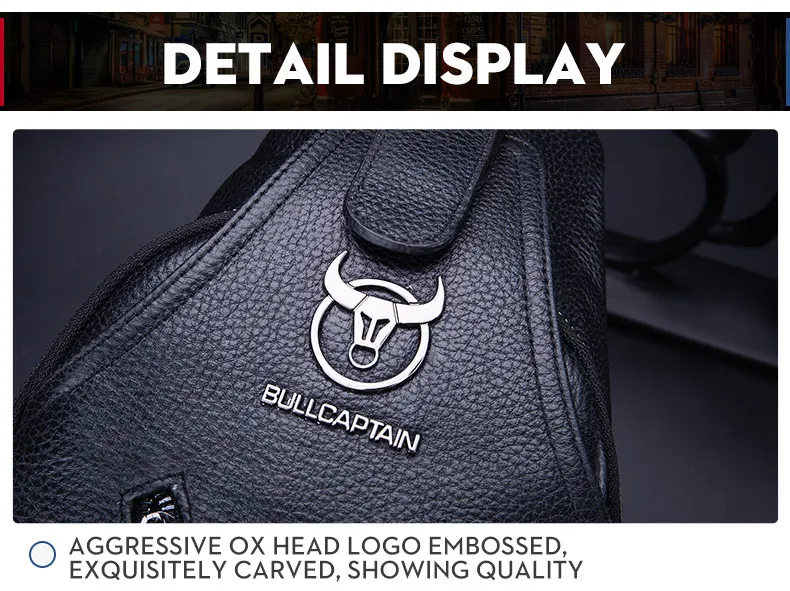 BULLCAPTAIN Men's Leather Chest Bag Multi-Function Travel Storage Bag Men's Messenger Bag Hardware Zipper Leather Bag BULLCAPTAIN Men's Leather Chest Bag Multi-Function Travel Storage Bag Men's Messenger Bag Hardware Zipper Leather Bag