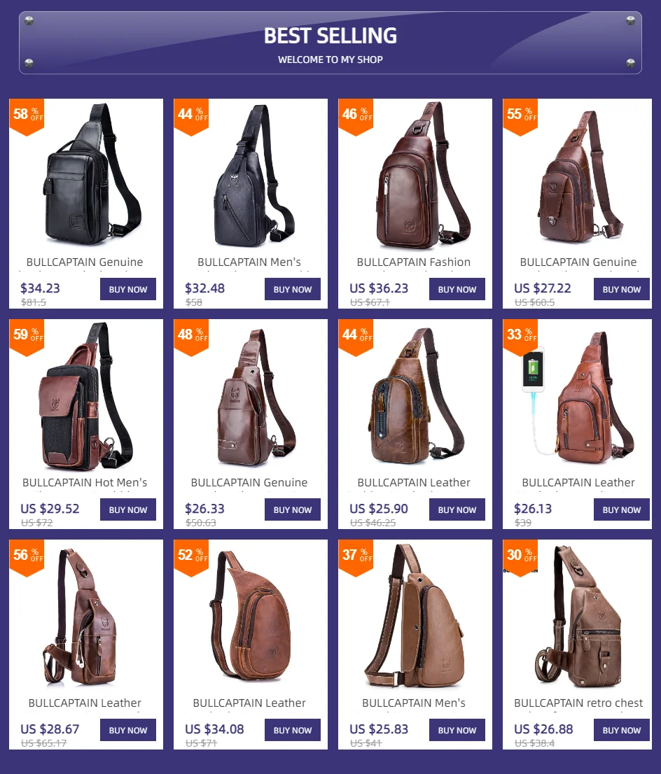 BULLCAPTAIN Men's Leather Chest Bag Multi-Function Travel Storage Bag Men's Messenger Bag Hardware Zipper Leather Bag