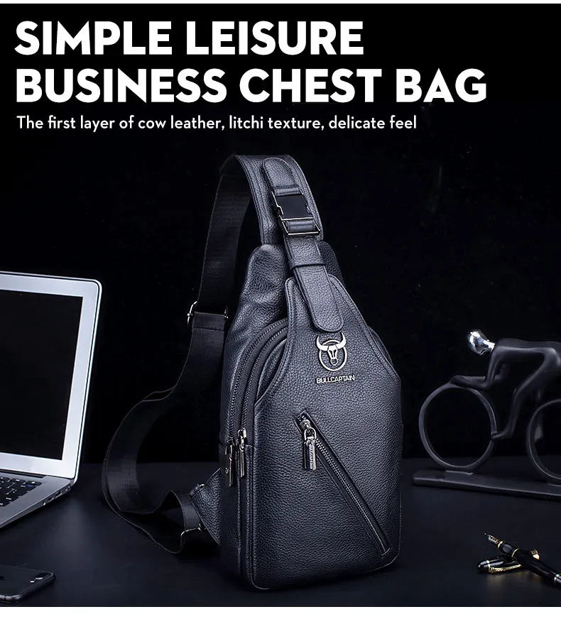 BULLCAPTAIN Men's Leather Chest Bag Multi-Function Travel Storage Bag Men's Messenger Bag Hardware Zipper Leather Bag BULLCAPTAIN Men's Leather Chest Bag Multi-Function Travel Storage Bag Men's Messenger Bag Hardware Zipper Leather Bag
