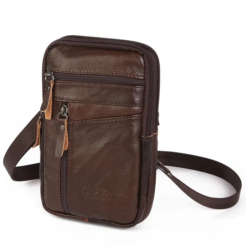 Men Genuine Leather Waist Packs Phone Bag
