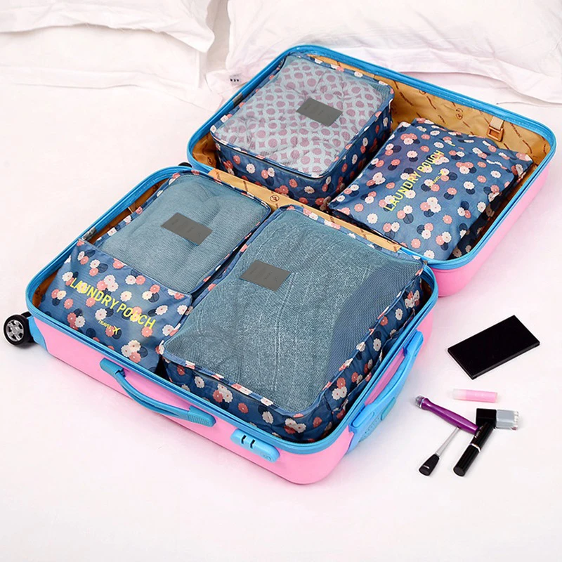 6pcs Travel Organizer Set Suitcase Storage Bag Portable Clothes Underwear Shoes Cubes For Travels Makeup Bags Luggage Organizers