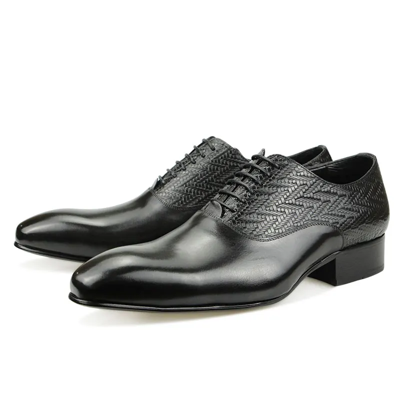Alternative view of High Grade Black Leather Shoe Formal Office Oxfords Elegant Wedding Position Braid Leather Business Lace Up Men Shoes  Handmade