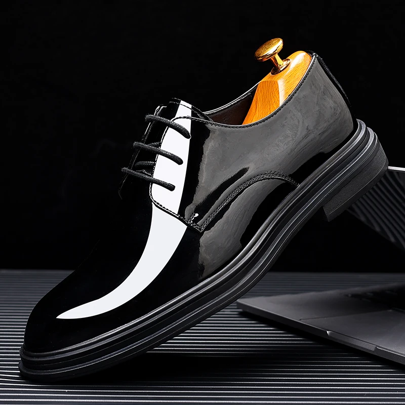 Alternative view of Yeinshaars New Men 6/8cm Derby Shoes Patent Leather Height Increase Men Dress Shoes Formal Elevator Business Shoes Bright Upper