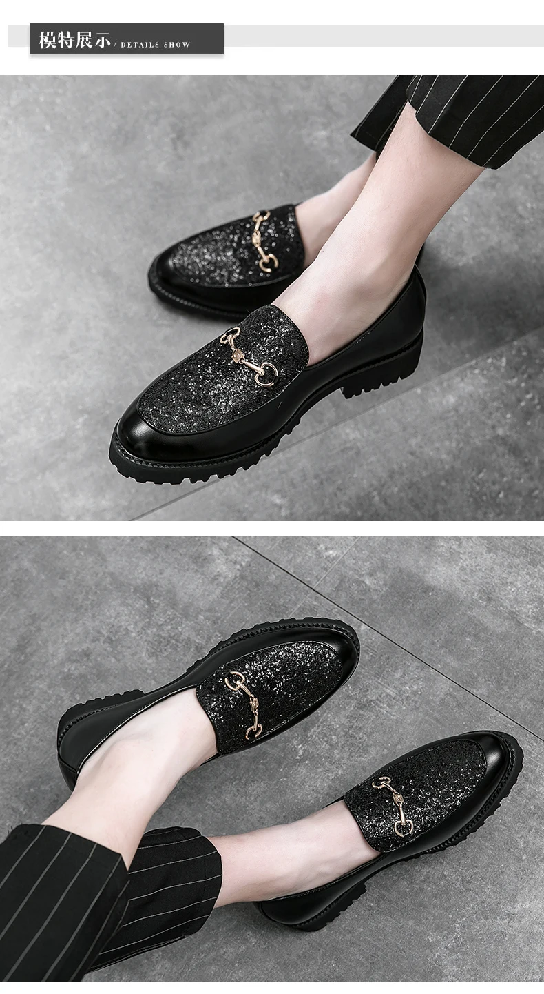Shiny Leather Shoes for Men Platform Dress Shoes Luxury Slip on Men Loafers Party Designer Wedding Footwear Zapatos Para Hombres