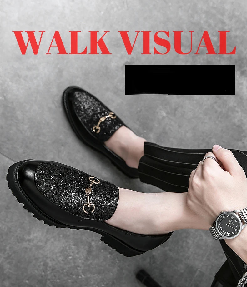Shiny Leather Shoes for Men Platform Dress Shoes Luxury Slip on Men Loafers Party Designer Wedding Footwear Zapatos Para Hombres