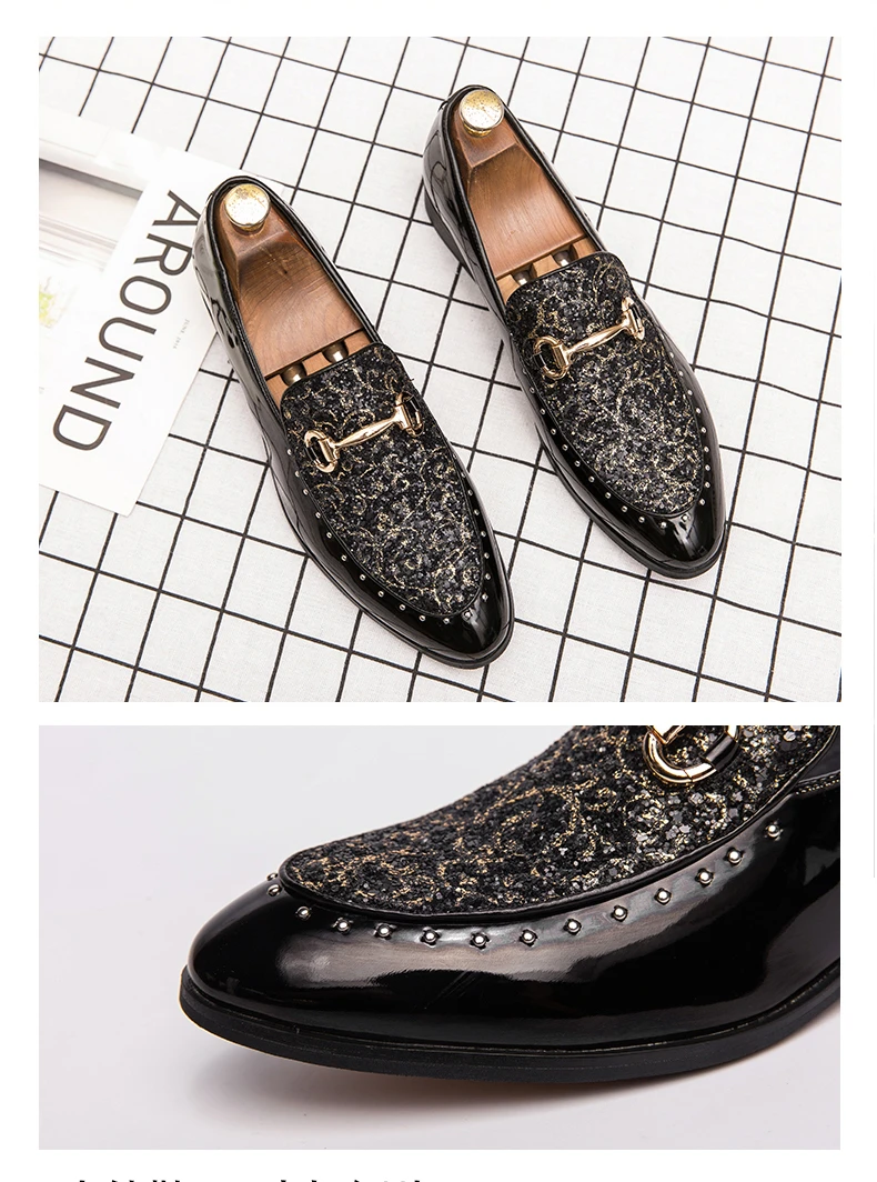 Shiny Leather Shoes for Men Platform Dress Shoes Luxury Slip on Men Loafers Party Designer Wedding Footwear Zapatos Para Hombres