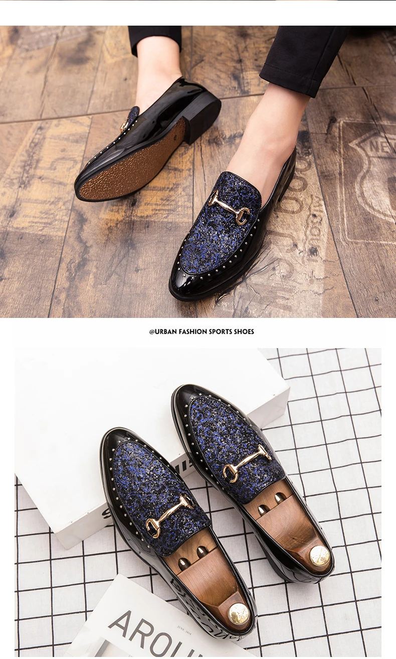 Shiny Leather Shoes for Men Platform Dress Shoes Luxury Slip on Men Loafers Party Designer Wedding Footwear Zapatos Para Hombres