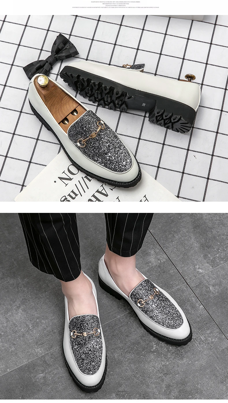 Shiny Leather Shoes for Men Platform Dress Shoes Luxury Slip on Men Loafers Party Designer Wedding Footwear Zapatos Para Hombres