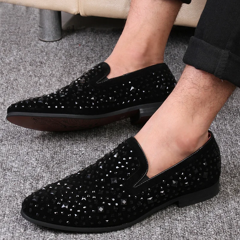 Alternative view of Black Spikes 2022 New Brand Mens Loafers Luxury Shoes Denim And Metal Sequins High Quality Casual Men Shoes