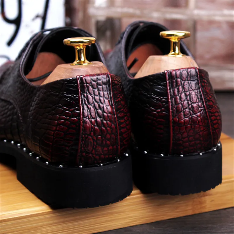 Alternative view of Fashion Men's Crocodile Grain Leather Dress Shoes Man Casual Pointed Toe Oxfords Mens Lace-Up Business Office Oxford Shoe