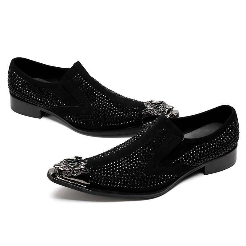 Alternative view of new arrival genuine leather pointed toe metal tip crystal  handmade men leather dress shoes fashion hairdresser shoes sz 12