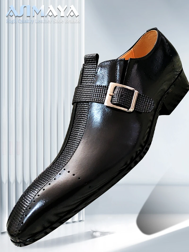 Alternative view of New Men's Genuine Leather Shoes Fashion Leather Buckle Formal Oxford Shoes Office Buckle Strap Pointed Men Dress Wedding Party