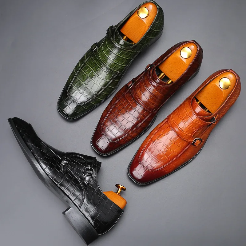 Alternative view of Men's Business Dress Office Shoes Crocodile Grain Leather Shoes Mens Buckle Casual Wedding Party Shoes Men Flats Plus Size