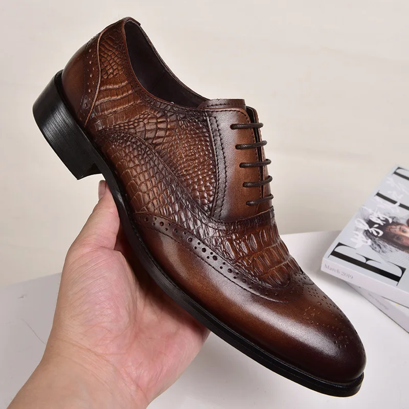 Men casual shoes Brock Oxford retro crocodile leather men formal spring and autumn 2022 new 's for Men casual shoes Brock Oxford retro crocodile leather men formal spring and autumn 2022 new 's for