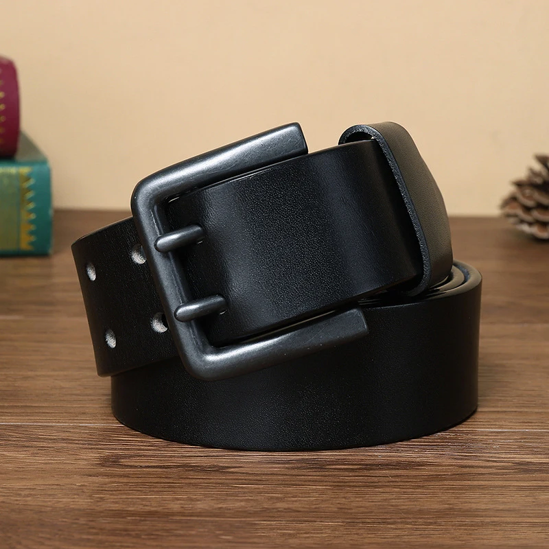 Alternative view of 4.3cm Thick High Quality Cowskin Genuine Leather Belt For Men Luxury Designer Male Belt Double Pin Buckle Cowboy Jeans Strap