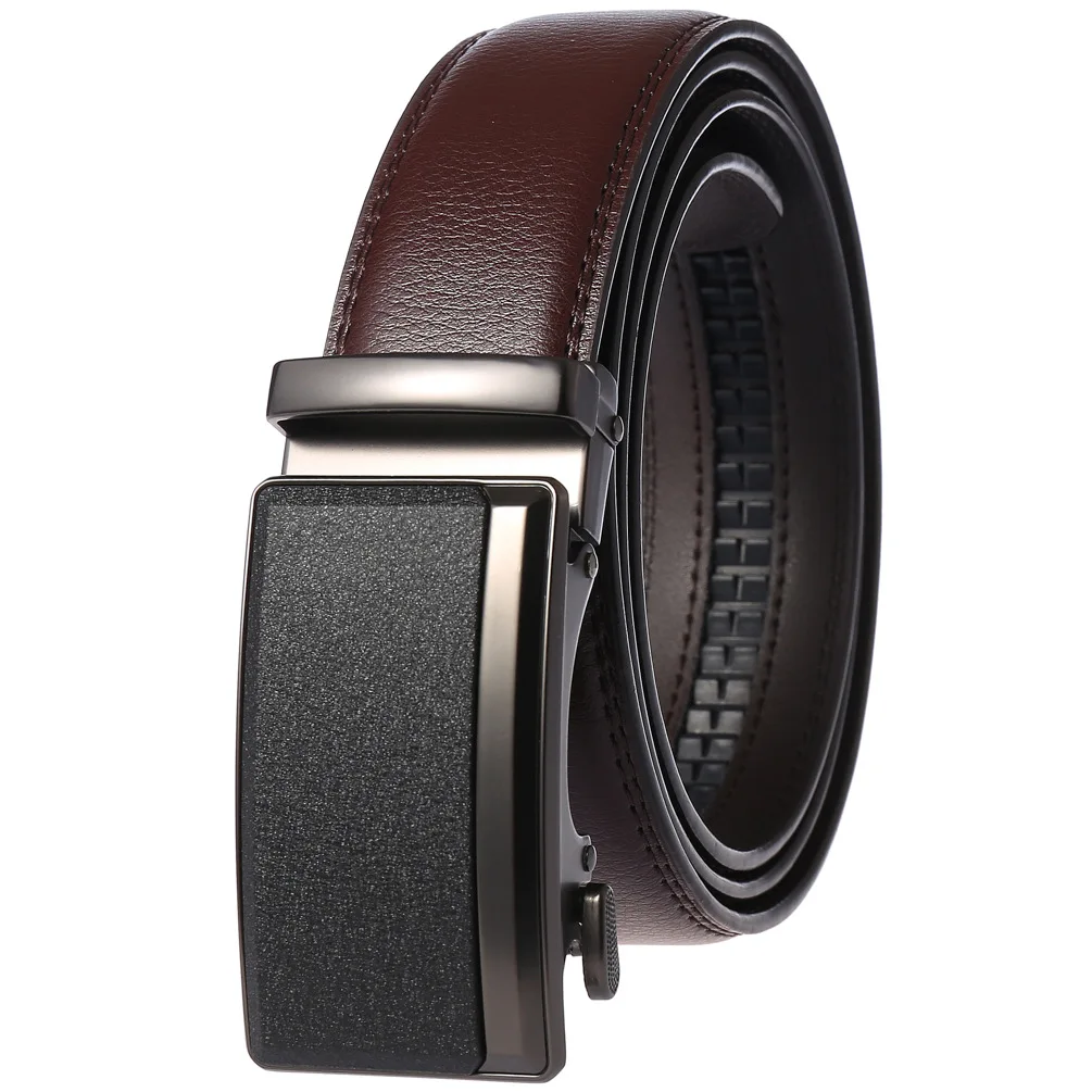 Alternative view of Men's Leather Belts Fashion Automatic Buckle Cowskin Male Belts Luxury Designer Black Brown 3.5cm