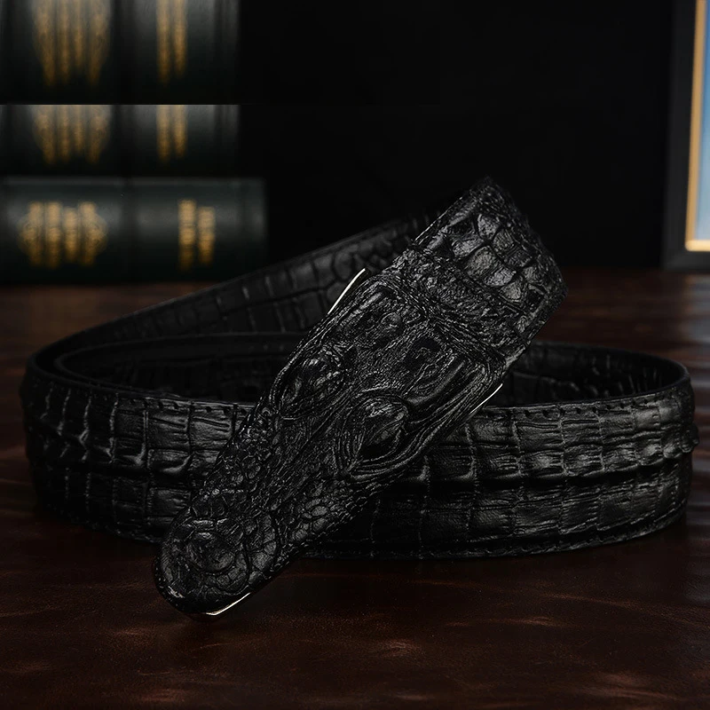 Alternative view of Men Luxury Belts Snake Buckle Crocodile Patter Genuine Leather Belts for Men High Quality Vintage Brand  Jeans Strap ZD2110