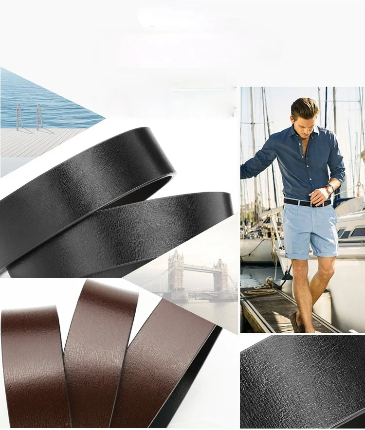 Alternative view of New Men's Genuine Leather Belts Double Sided Belts Men Fashion No Buckle Belts High Quality Black Brown Sided Waistband 3.3cm