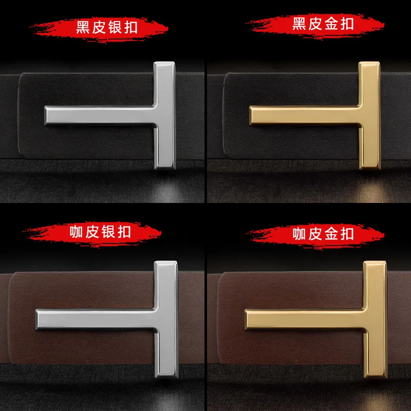 Alternative view of New luxury high quality letter slide buckle designer belts men genuine leather famous brand 3.8cm Cowksin ceinture homme