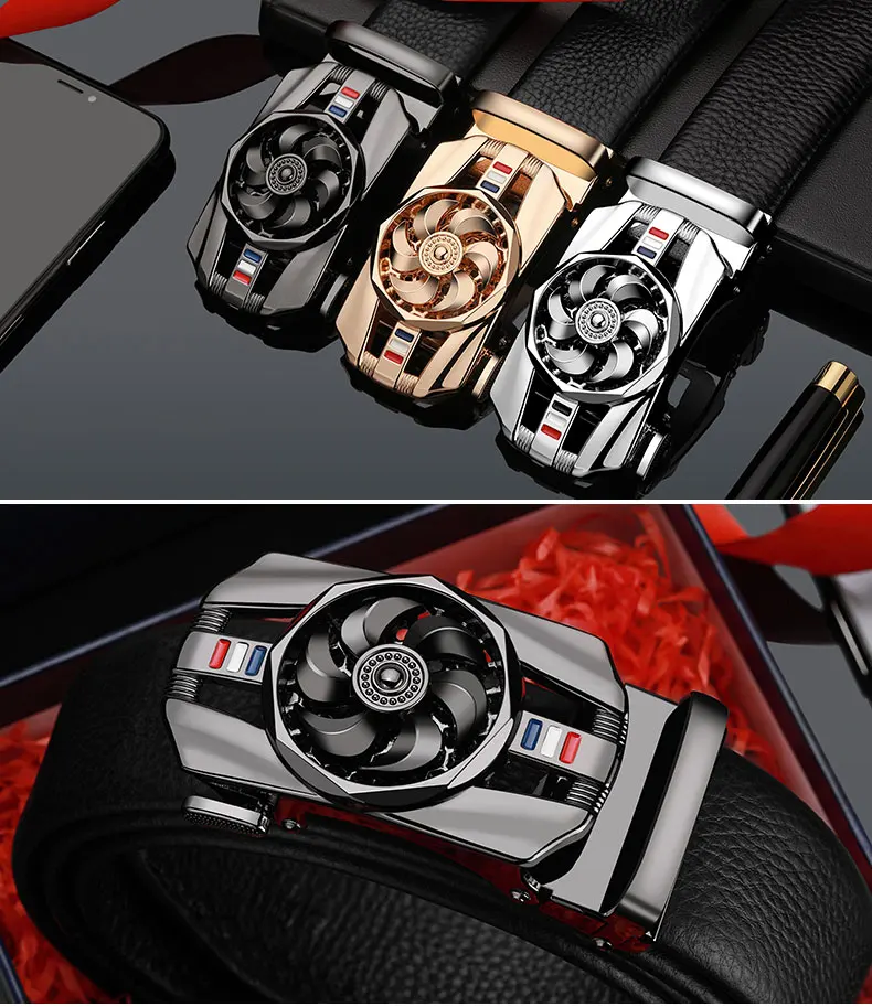 Alternative view of Mens Belt Material Metal Rotatable Buckle  Leather Belt High Quality Men Business Belt Golden Waist Buckle Rhinestone De