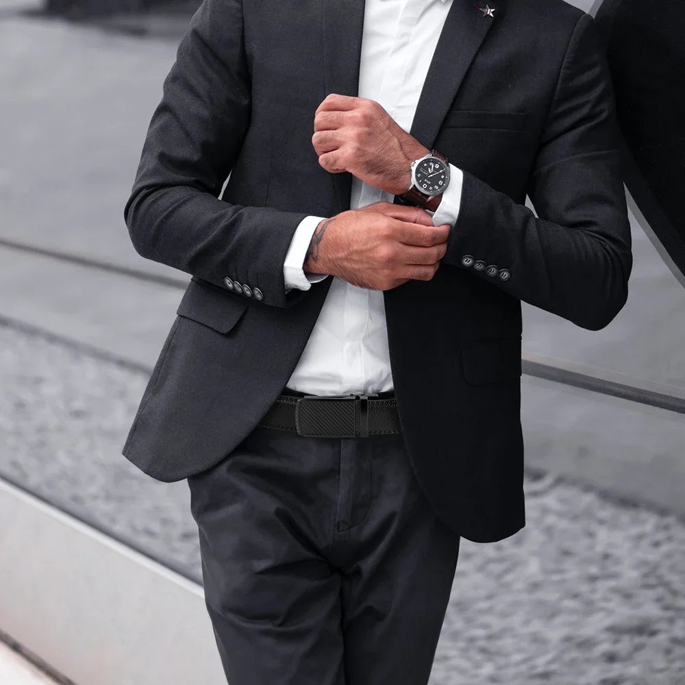 JACNAIP Men Belt Leather Belt  Automatic Genuine Leather Fashion Belts Ratchet Luxury Belts Men's Trouser Belt Belt for Men