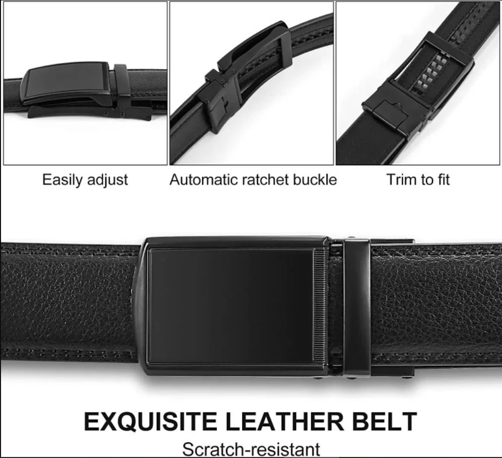 JACNAIP Men Belt Leather Belt  Automatic Genuine Leather Fashion Belts Ratchet Luxury Belts Men's Trouser Belt Belt for Men
