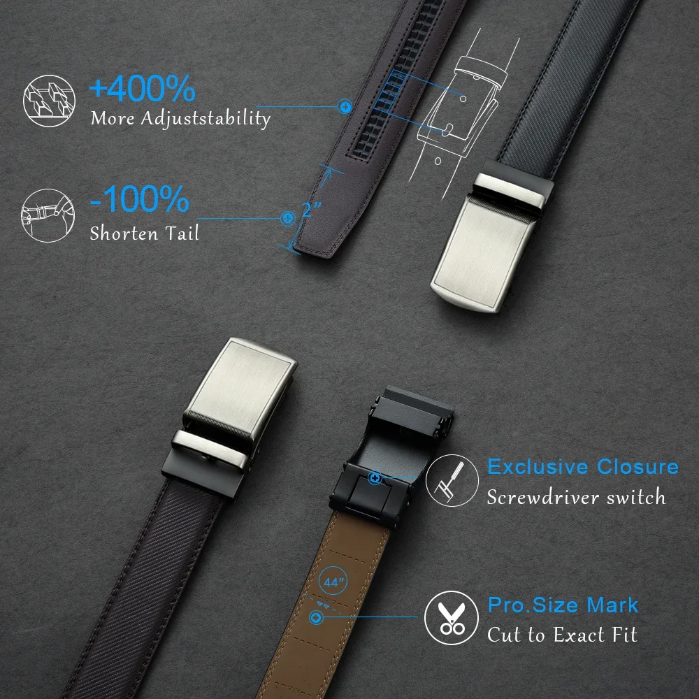 JACNAIP Men Belt Leather Belt  Automatic Genuine Leather Fashion Belts Ratchet Luxury Belts Men's Trouser Belt Belt for Men