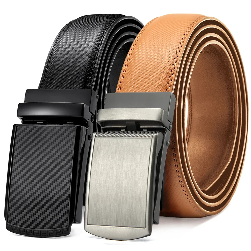 JACNAIP Men Belt Leather Belt  Automatic Genuine Leather Fashion Belts Ratchet Luxury Belts Men's Trouser Belt Belt for Men