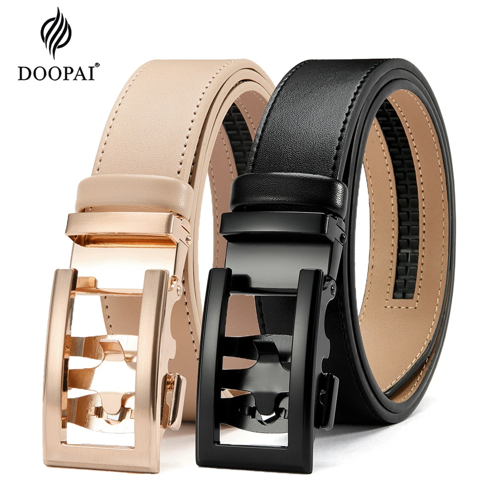 DOOPAI New Mens Belt Hollow Automatic Mens Belt Genuine Leather Luxury Belt  For Men Belt Male Strap Male Metal Automatic Buckle