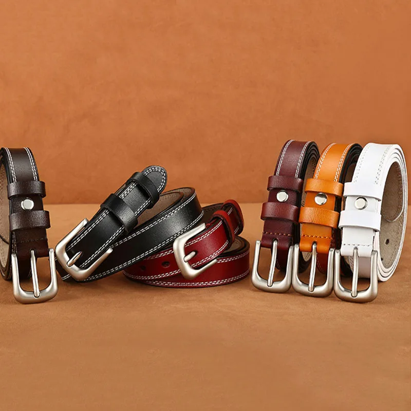 Alternative view of Women Genuine Leather Belt Fashion High Quality Vintage Luxury Brand Waistband Pin Buckle Brown Solid Color Belt Ladies DT025
