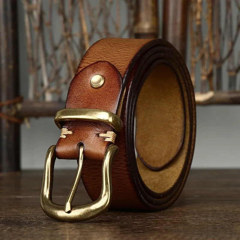 Alternative view of 3.8CM  Pure Cowhide Genuine Leather for Men High Quality Jeans Brass Buckle Belts Cowboy Waistband Male Fashion Designer Luxury