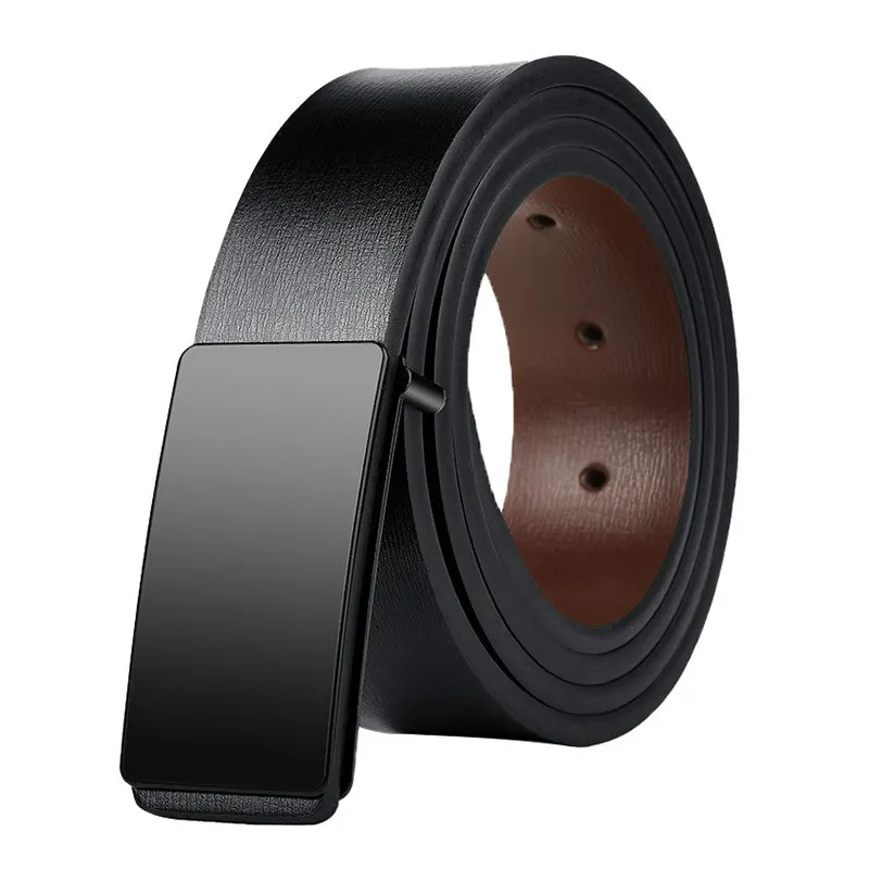 Alternative view of Hot Sale Men's Belts Smooth Buckle PU Leather High Quality Men's Belts Casual Business Jeans Black Waistband 3.3cm Ceinture