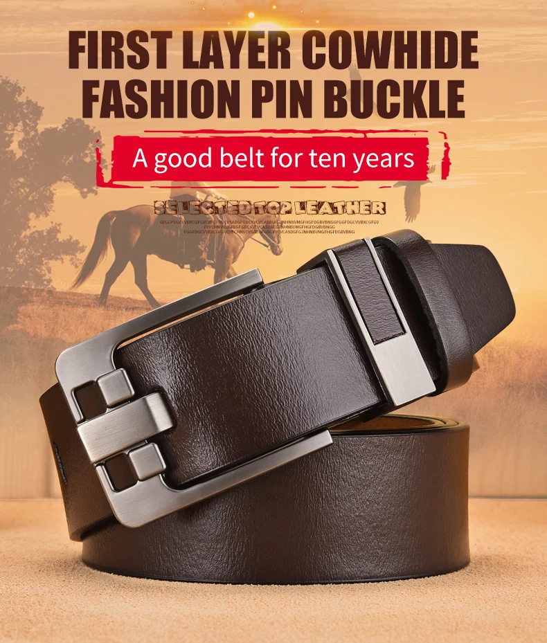 Cow Genuine Leather Luxury Strap Male Belts for Men New Large Plus Size100-130cm Vintage Pin Buckle Men Belt High Quality