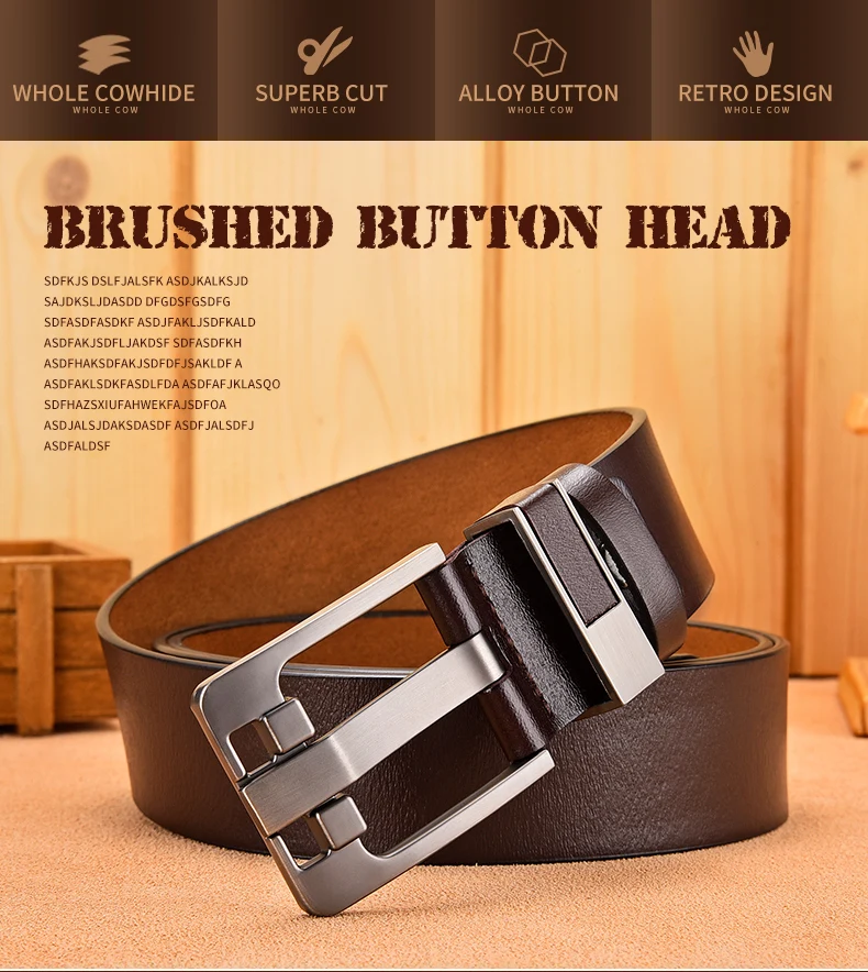 Cow Genuine Leather Luxury Strap Male Belts for Men New Large Plus Size100-130cm Vintage Pin Buckle Men Belt High Quality