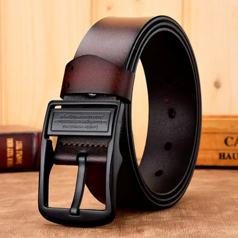 Alternative view of Cow Genuine Leather Luxury Strap Male Belts for Men New Large Plus Size100-130cm Vintage Pin Buckle Men Belt High Quality