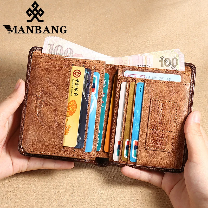 Alternative view of Manbang Men's Wallets RFID Genuine Leather Trifold Wallets For Men with ID Window and Credit Card Holder