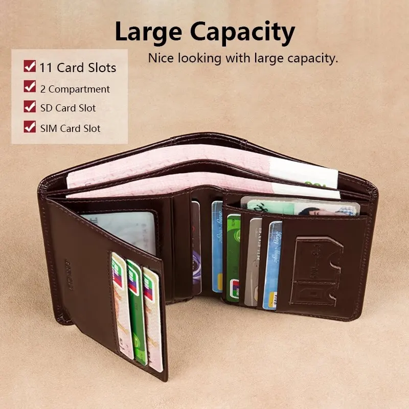 Alternative view of Men's Wallets RFID Blocking Genuine Leather Trifold Business Short Purse Wallet for Men with ID Window and Credit Card Holder