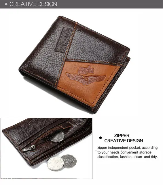 GUBINTU Genuine Leather Men Wallets Coin Pocket Zipper Real Men's Leather Wallet with Coin High Quality Male Purse Eagle cartera