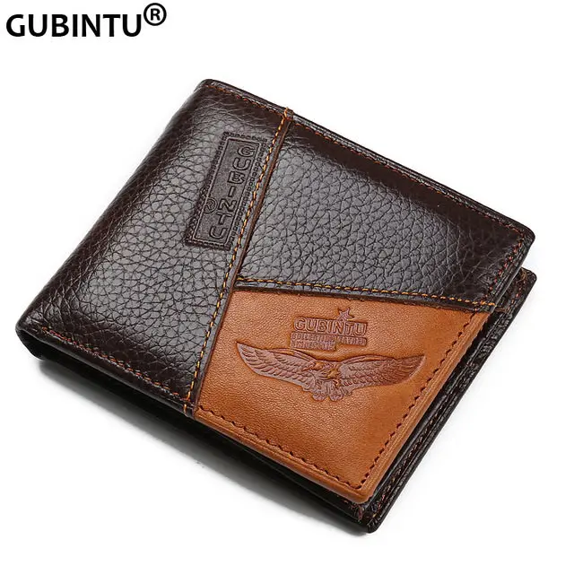 GUBINTU Genuine Leather Men Wallets Coin Pocket Zipper Real Men's Leather Wallet with Coin High Quality Male Purse Eagle cartera