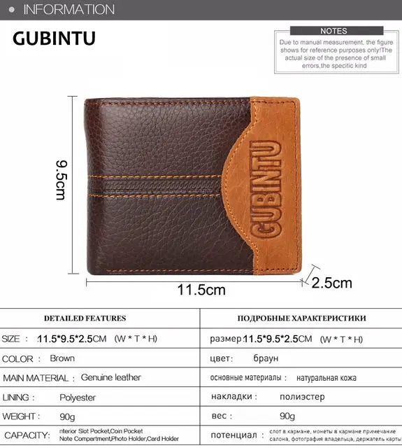 GUBINTU Genuine Leather Men Wallets Coin Pocket Zipper Real Men's Leather Wallet with Coin High Quality Male Purse Eagle cartera