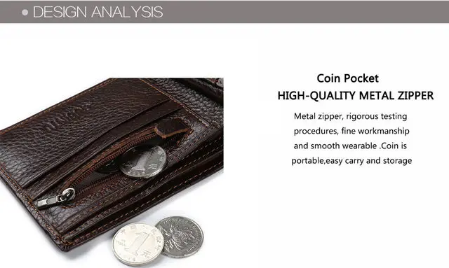 GUBINTU Genuine Leather Men Wallets Coin Pocket Zipper Real Men's Leather Wallet with Coin High Quality Male Purse Eagle cartera
